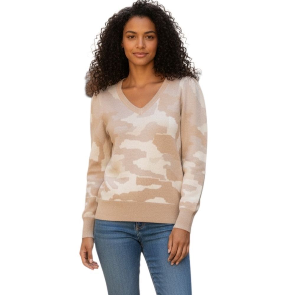 PHILOSOPHY CREAM CAMO V NECK SWEATER SZ.XS EUC.